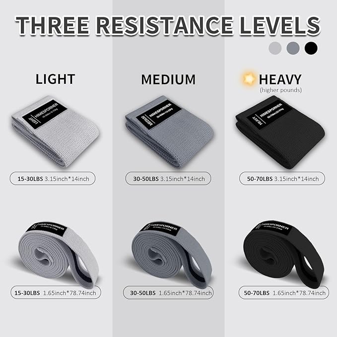 Wide Fabric Resistance Bands Set for Working Out, Non-Slip Exercise Booty Bands for Women & Men Leg and Glutes with Hair Ties and Tape Measure - for Home Gym Workout, Yoga, Pilates