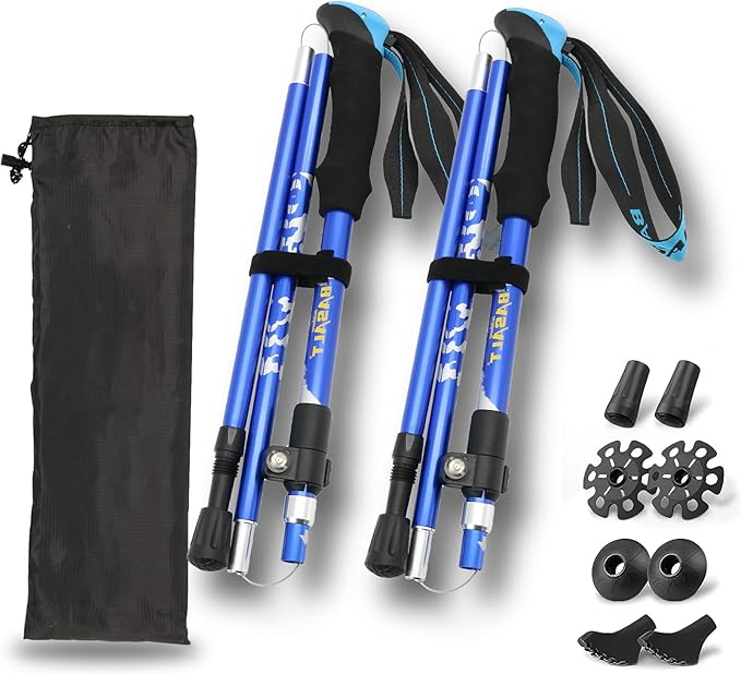 Trekking Poles Lightweight Collapsible Hiking Poles Folding Aluminum Walking Sticks 2 Pack Walking Sticks for Hiking