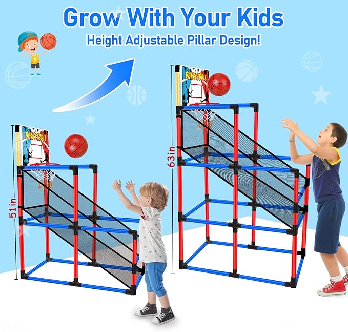 63" Arcade Basketball Game Set with 3 Balls Kids Basketball Hoop 3 to 12 Years Old Indoor Outdoor Sports Play - Easy Set Up - Carnival Basketball Toys Ages 3 4 5-7 8-12 Year Old Boys Birthday Gift