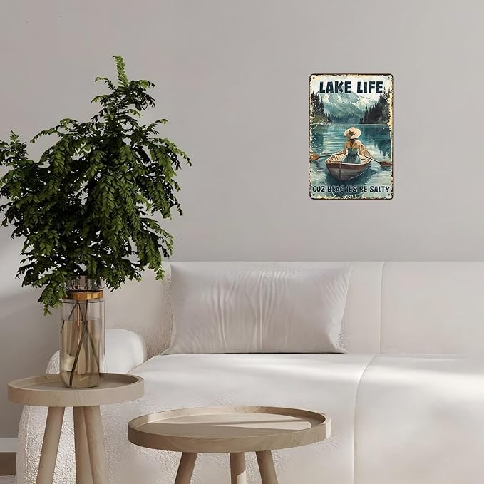 Vintage Lakehouse Tin Sign Lake Life Cuz Beaches Be Salty Retro Wall Decor Nostalgic Art Funny Metal Poster Indoor Store Cafe Toilet Kitchen Garden Plaque Bar Pubs Man cave 12 * 8inch