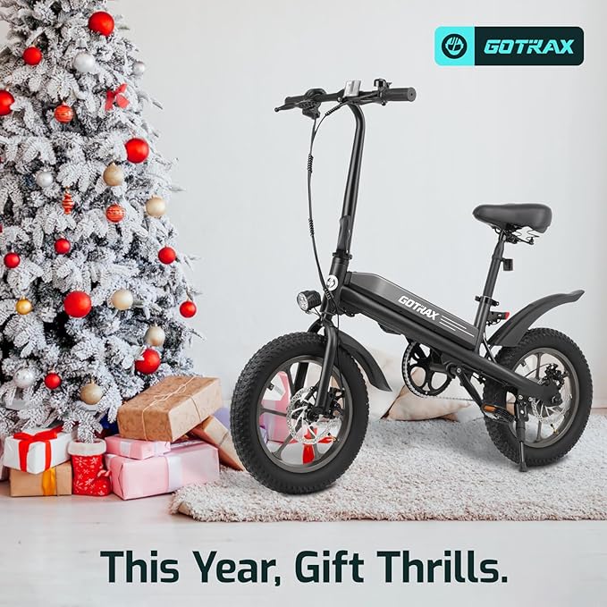Gotrax S3 Electric Bike, 16x3.0 Fat Tire Electric Bicycle Adults, 750W Peak Motor, Max Range 25 Miles, Up to 20 Mph, Removable Battery, Adjustable Seat, Folding Electric Bike for Adults/Teens 13+