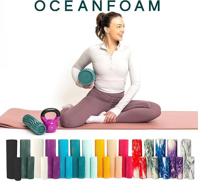 Oceanfoam Tidal Roller - Jade - Muscle Massage Foam Roller for Back Pain & Stretching - Firm and Ergonomic Wide Wave Textured - Yoga, Athletics, & Wellness - Full Size, 20" x 5"