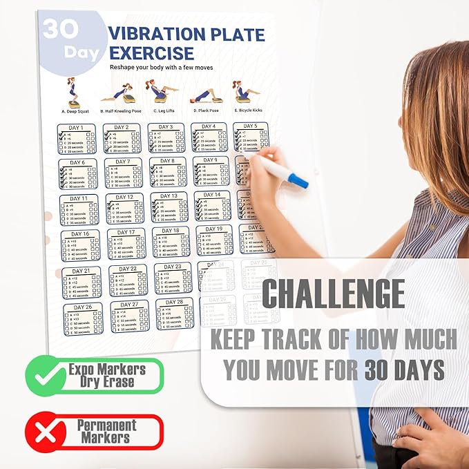 2 packs Vibration Plate Exercise Poster, 30 Day Workout Chart for Fitness Training