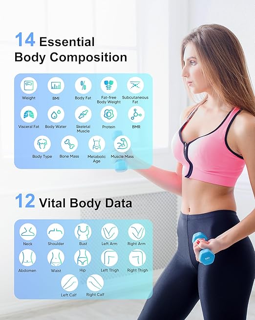 arboleaf Smart Scale and Tape Measure, Body Fat Measuring Tape and Smart Scale for Body Weight, Digital Bluetooth Weighing Machine, Circumference Analyzer, App Sync, 400lbs, 11"