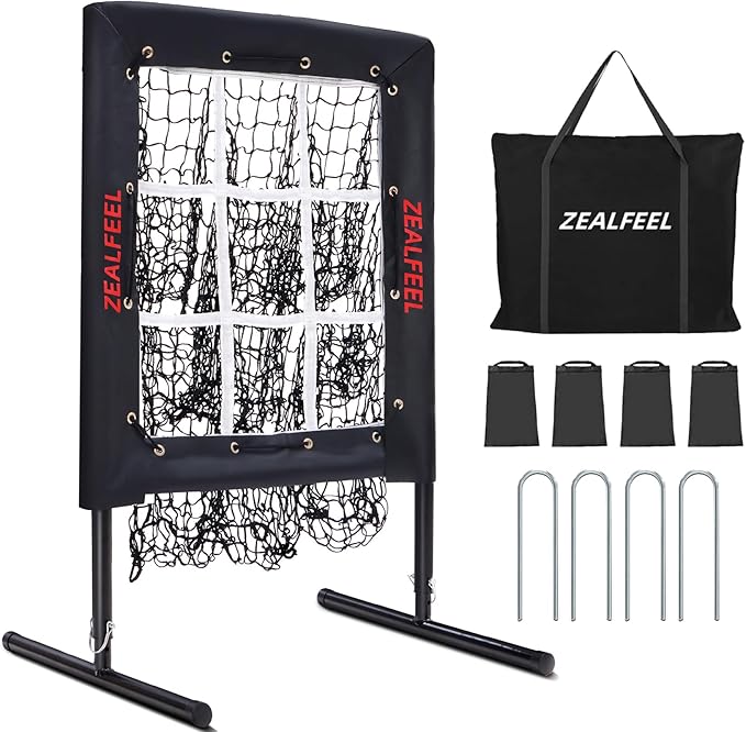 Baseball Pitching Net, 9 Hole Pitching Net with Strike Zone, 5 Height Adjustable Throwing Trainer, Heavy Duty Baseball Softball Net with Carry Bag for Solo Practice
