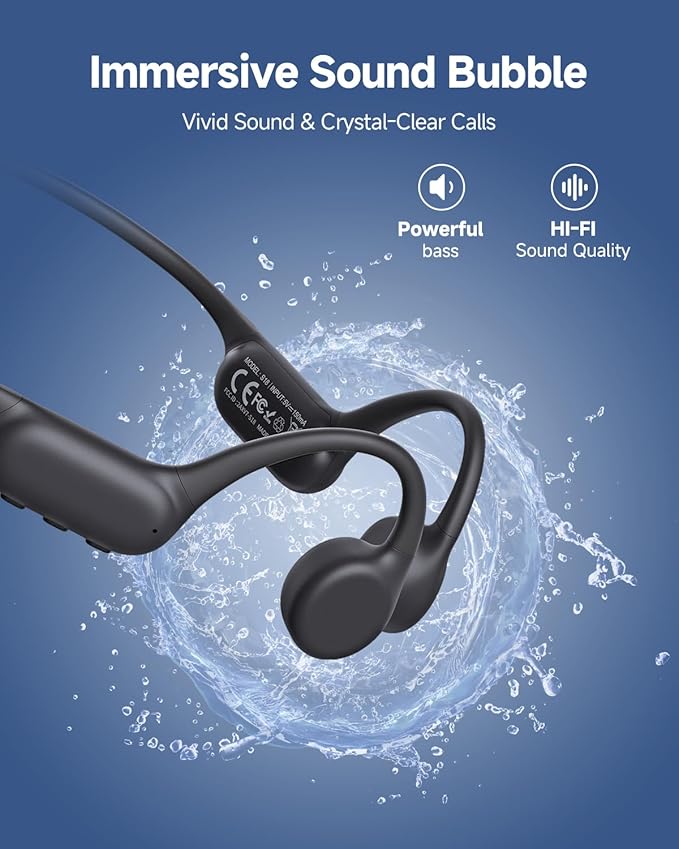 PSIER Bone Conduction Headphones IPX8 Waterproof Swimming Headphones Open Ear Headphones with MP3 Mode 32GB Memory Up to 8 Hours Playtime Bluetooth 5.4 Ear Buds Secure Fit for Running and Fitness