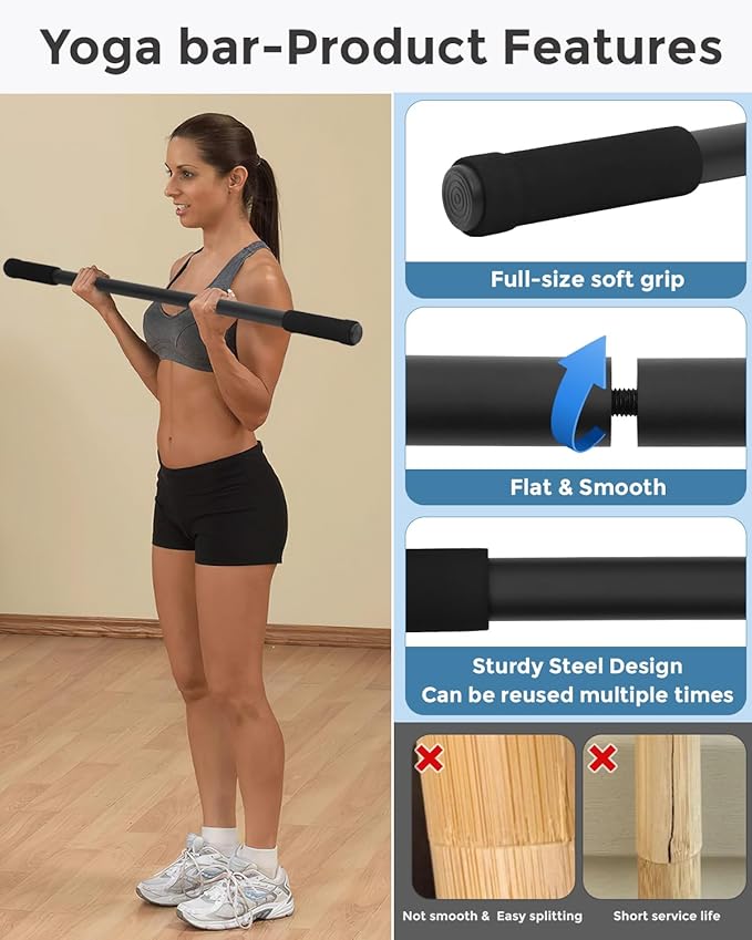 Yoga Stick, 5ft Exercise Stick for Mobility, Stretching Stick with Non-Slip Ends, Exercise Dowel for Pilates, Balance Pole and Stretch Bar for Stretching Equipment