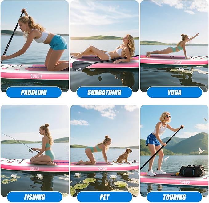 Inflatable Stand Up Paddle Board 10‘x30‘‘- Ultra-Light SUP with Backpack, Pump, Paddle, Coil Leash, 3 Fins, Repair Kit, Stable Design, Non-Slip EVA Deck for Adults & Youth