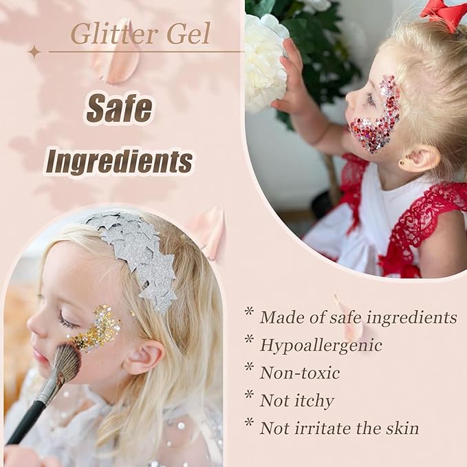 Face Body Glitter, Hair Glitter Sparkles Chunky Face Glitter Gel for Girls Makeup Singer Concerts Mermaid Festival Sequins Face Paint (3pc Pink)