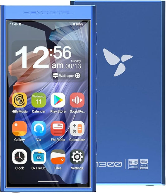 HiBy Digital M300 Music Player with Speaker Android 13 OS SD665 Soc Bluetooth WiFi and FM 1280x640 Resolution IPS Display Supports PCM768k DSD256 32G+2TB Expandable Memory Blue