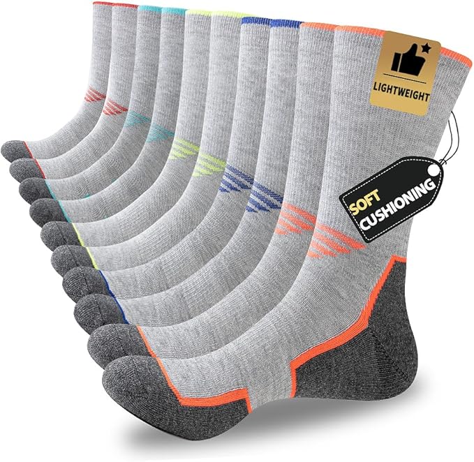 JOYNÉE 5/10 Pairs Mens Lightweight Athletic Crew Socks Cushioned Breathable Long Socks for Sports Running