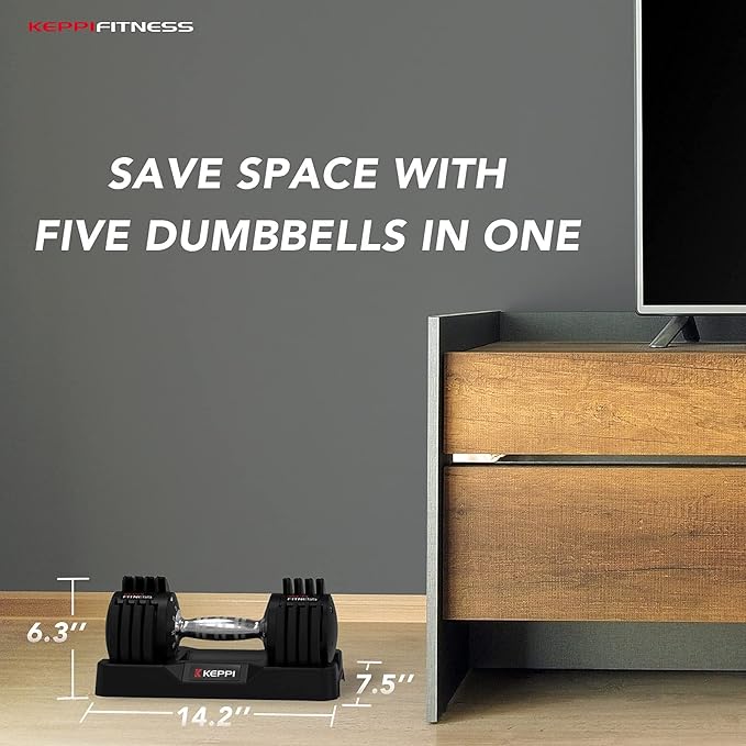Keppi Adjustable Dumbbells Set-25lb/40lb/55lb/60lb, Anti-Slip Metal Fast Adjust Weight Handle, Exercise & Fitness for Full Body Workout - Adjustable Dumbbell Series