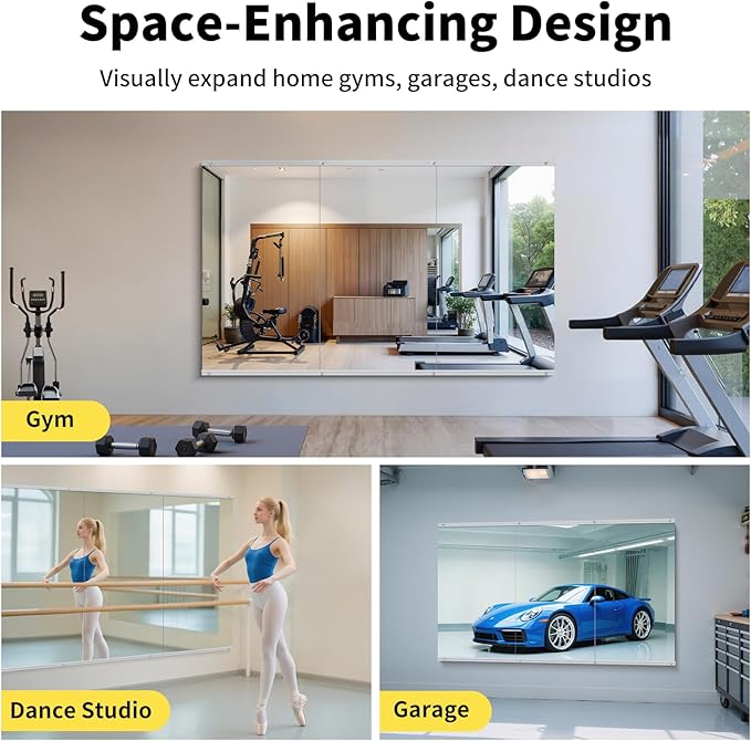 Home Gym Mirror - 55x30 Inch, 1PCS Frameless Tempered Glass Full Body Mirror for Wall Mount - Ideal for Yoga, Workout, Bedroom, Dance Studio (Silver)