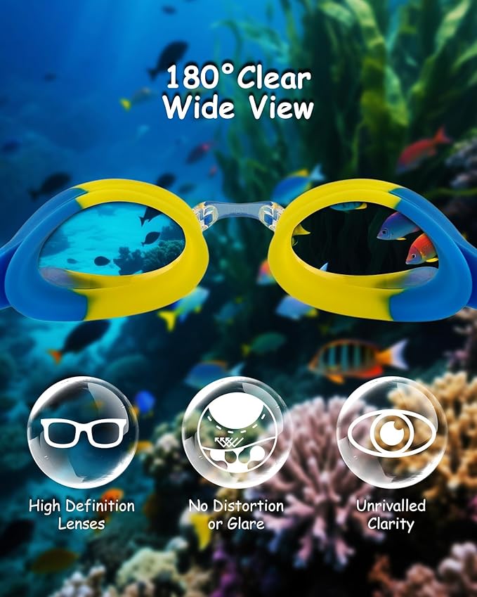 Kids Swim Goggles, Anti-fog and UV Protection with Swim Cap for Age 3-15 Youth Boys Girls Toddler
