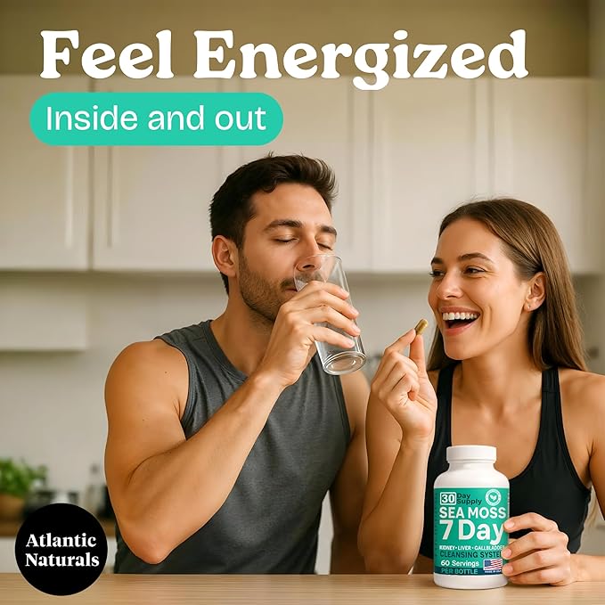 Atlantic Naturals Sea Moss Capsules – 7 Day Herbal Blend for Liver & Gallbladder Wellness – with Dandelion Root, Milk Thistle, Burdock Root, Red Clover & Chanca Piedra – 180 Count Sea Moss Capsules