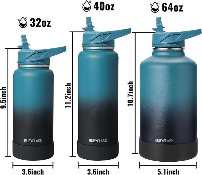 40oz Insulated Water Bottle with Straw, Stainless Steel Metal Vacuum Water Flask, Large Thermal Water bottle with Leakproof 3 Lids for Travel, Camping, Gym Sports Orange
