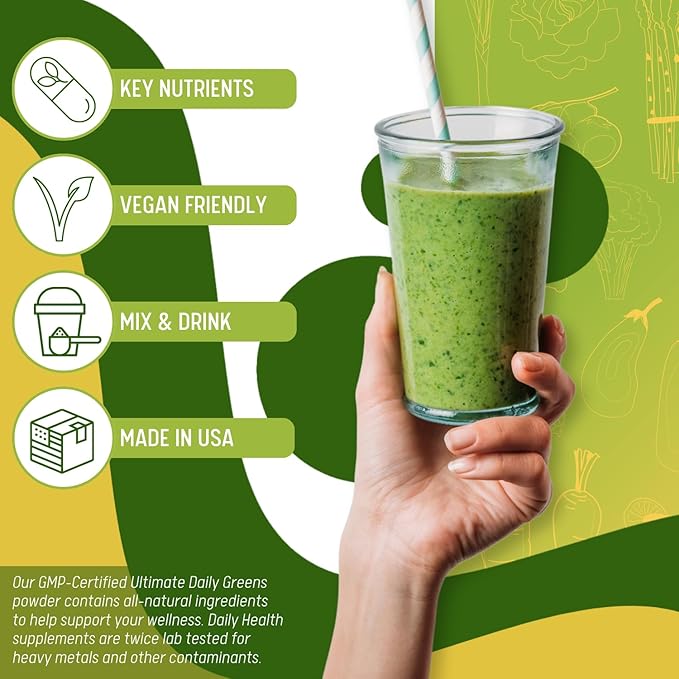 Ultimate Greens Powder Immune Support Vegan Friendly Vegetable Alkalize Drink NO GMO Gluten Soy Free 8oz 3 Pack