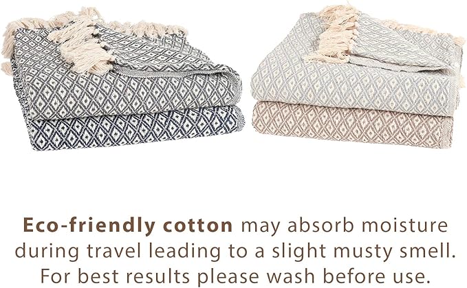 Arkwright Common Ground Bulk Blankets - Pack of 12 - Reversible 100% Cotton All Season Lightweight Couch Bed Throws for Wedding Guests, Travel, and Outdoor Events, 50 x 70 in, Diamond