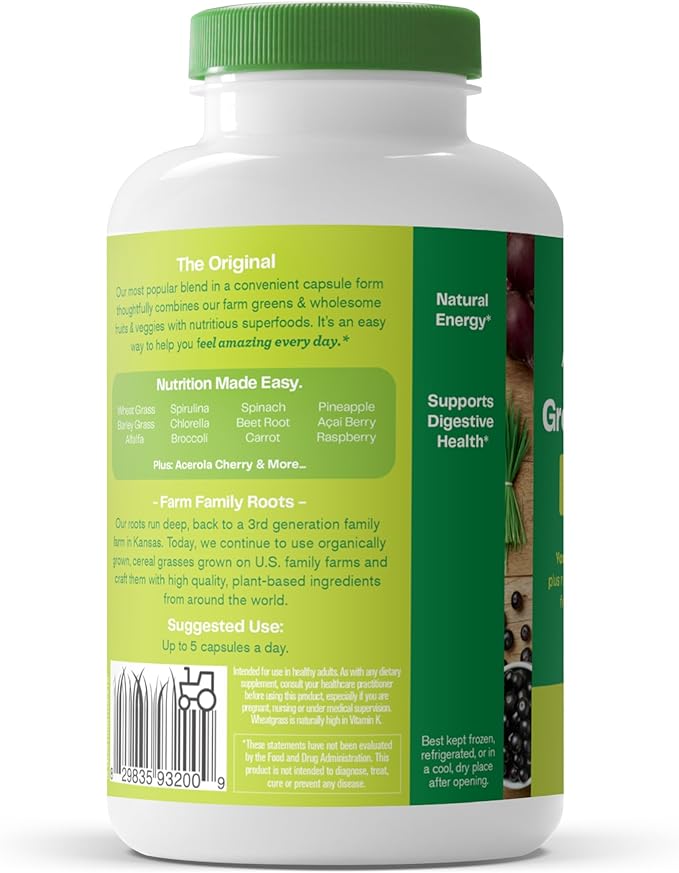 Amazing Grass Greens Blend Superfood Capsules: Super Greens with Organic Spirulina, Chlorella, Beet Root Powder, Digestive Enzymes & Probiotics, 150 Capsules (Packaging May Vary)