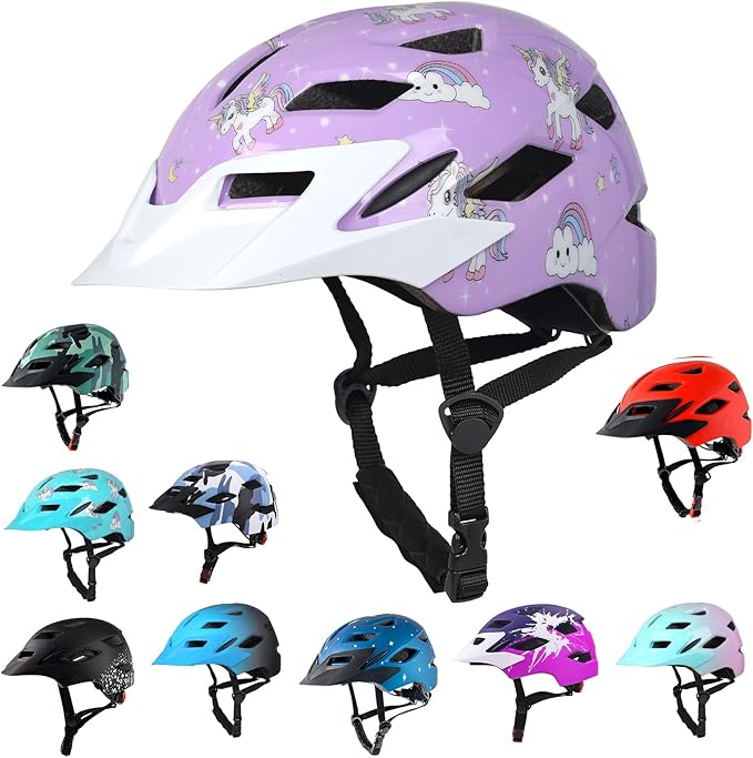 Kids Bike Helmet,Bavilk Kids Boys Girls Bike Helmets with LED Light Detachable Visor Children Youth Teen Multi-Sport for Skating Cycling Scooter Skateboard Adjustable & Lightweight 19.7"-22.4"