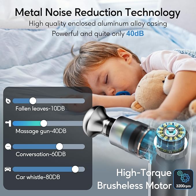 arboleaf Massage Gun Deep Tissue with Metal Head, Full-Metal Electric Portable Hand Held Massager Gun with Case for Back, Body Sore Muscles, Pain Relief, Gifts for Dad, Office, Home, Athletes