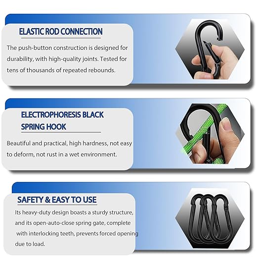 20PCS M6 Black Carabiner Clip,2.36Inch Bulk Carabiner Clips Small Snap Hook Quick Link,Spring Link Buckle for Fishing Camping Hammock Dog Leashes-270LBS Holding Capacity