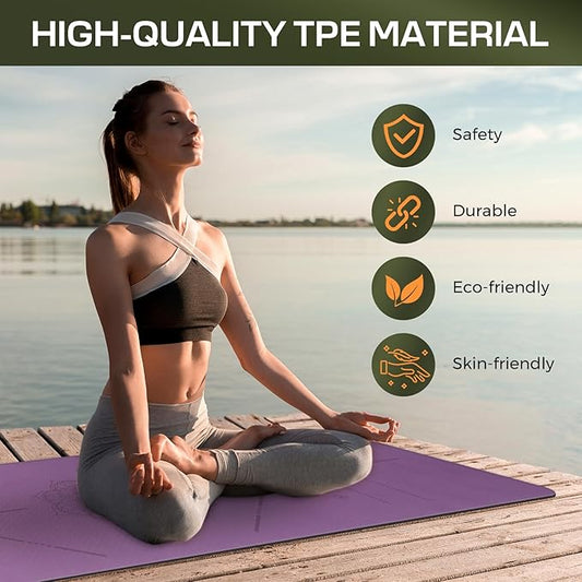 Yoga Mat Non Slip, Anti-Tear 3/16 Thick TPE Yoga Mats for Women and Men, 72"x24" Exercise & Fitness Mat with Carrying Strap, Workout Mats for Yoga, Pilates and Floor Exercise