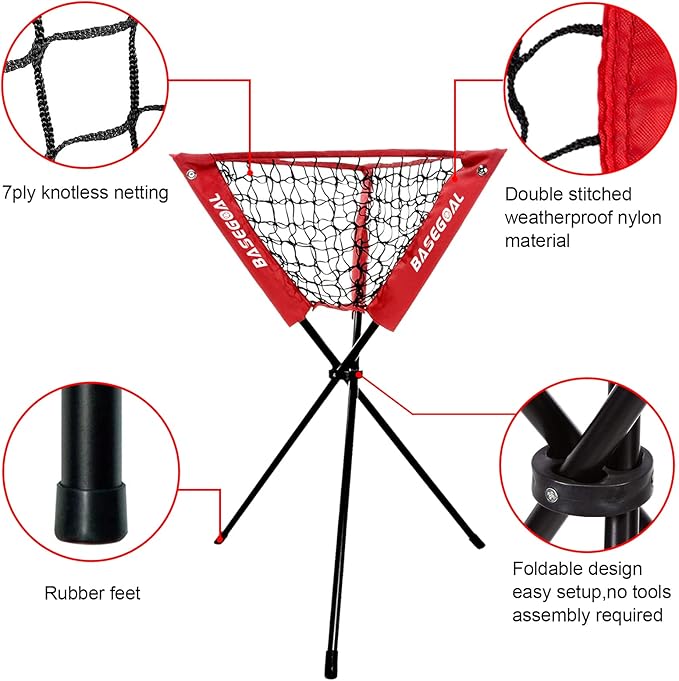 7'×7' Baseball Softball Practice Net,Baseball Backstop,with Batting Tee,Ball Caddy,for Hitting Pitching Batting Catching with Bow Frame,Bonus Strike Zone,Portable and Foldable