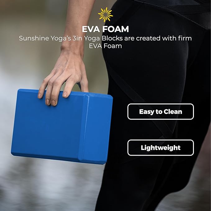 Sunshine Yoga 3" Yoga Block, 10 Pack Bulk EVA Foam Yoga Blocks, Firm and Supportive Yoga Brick, Balance Foam for Stretching, Pilates, and Workout, 3" x 6" x 9"