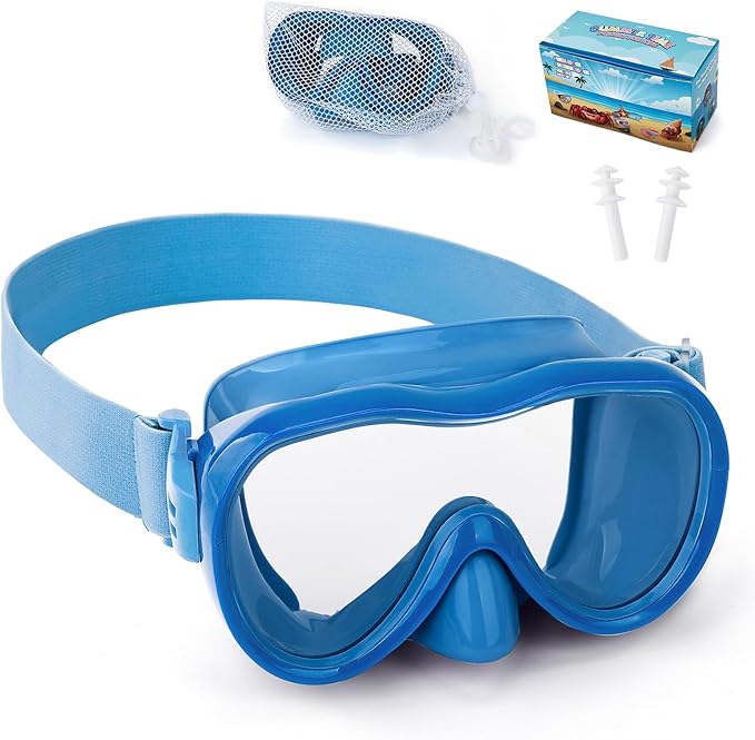 Kids Swim Goggles 180° Snorkel Diving Mask with Nose Cover, Anti-Fog Kids Swimming Goggles with Elastic Fabric Strap for Kids Boys Girls