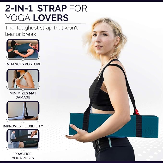 Yoga Mat Straps 2 in 1 - Cotton - Adjustable anti-slip straps for yoga, pilates, stretching, for carrying mats