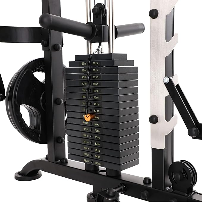 Altas Strength Smith Machine Home Gym 1000 lbs Capacity 2000 lbs Cables Strength Training Power Cages for Squats Presses Pulling Deadlifts Light Commercial Equipment Easy Assembly M810