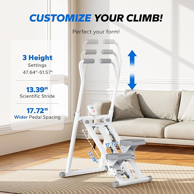 MERACH Stair Stepper for Home Gym Exercise, New Version Stairmaster for Full-Body Workout, Compact Folding Stair Climber with Extended Step Range, Adjustable Handlebar/Pedal