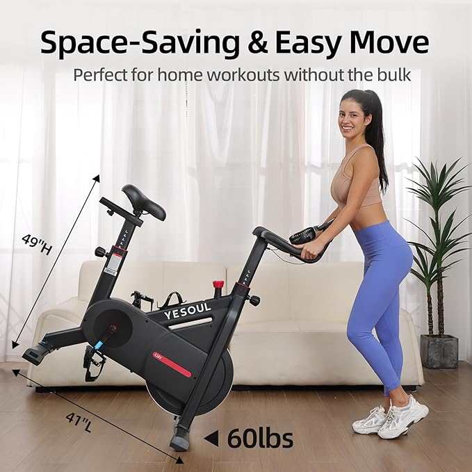 YESOUL Indoor Exercise Bike for Home, Stationary Bike with Silent Magnetic Resistance, 300lbs Capacity, Stable Triangle Frame, Adjustable Resistance & Smart App with Scenic Rides and Live Classes