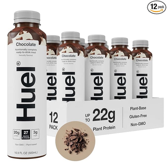 Huel Ready-to-Drink | Chocolate Meal Replacement Drink | High Protein Drink | Nutritionally Complete, Low Sugar, High Fiber, Plant Based, Vegan, Healthy | 20g Protein Per Bottle | 16.9 Fl Oz (12 Pack)
