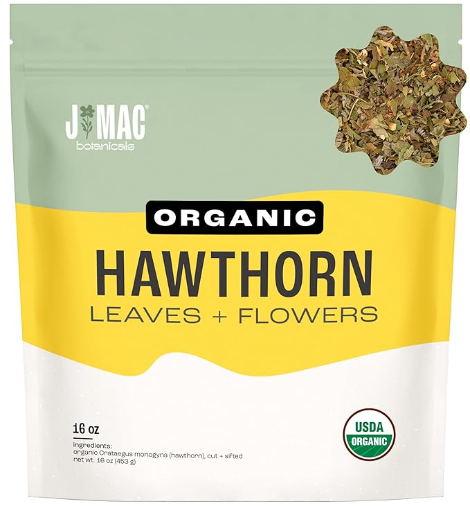 J MAC BOTANICALS Organic Hawthorn Leaf and Flower (16 oz) Dried Hawthorne leaves