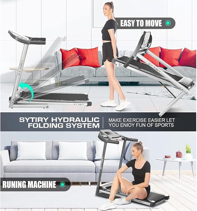 SYTIRY Treadmills for Home with TV Screen and WiFi,Smart Foldable Treadmill Machine,3D Virtual Sports Scene,HiFi Speakers,Popular APP for Social Networking,Video,and Search,Walking Treadmill