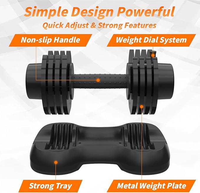 Ativafit 27.5/66/88LBS Pair Adjustable Dumbbell Set with Anti-slip Handle 12 In 1 Quick Dial Adjustment Weights With Safety Locking Button Space Saving Strength Training for Full Body Home Gym Workout