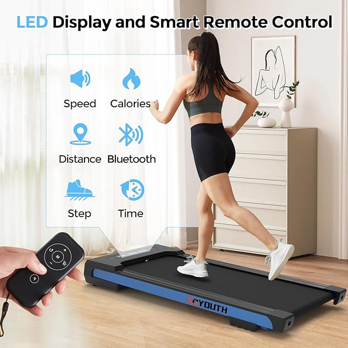 GOYOUTH Walking Pad Treadmill, Under Desk Treadmill for Home Office, Wide Belt Compact Treadmills 300 lbs Capacity, 2.25HP Shock-Absorbing Walking Jogging Running Machine Remote Included