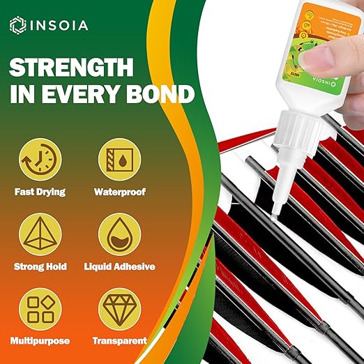 Arrow Fletching Glue, 30g Clear Fast-Dry Insert Adhesive for Arrow Vanes, Feathers & Fletching ??Super Bond Arrow Glue for Carbon, Aluminum & Wood Shafts, Waterproof & Precision Tip