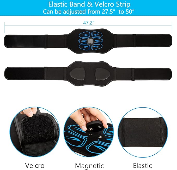 ABS Stimulator - EMS Muscle Stimulator, Ab Machine, Portable Abdominal Belt, Electronic Pulse Massager, Home Office Fitness Workout Equipment, Blue