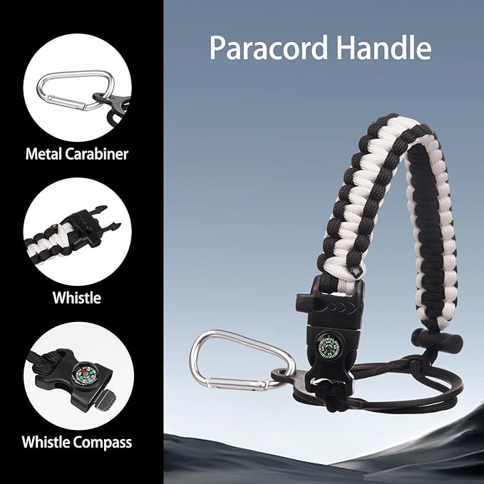 Insulated Water Bottle 64oz,Triple Wall Vacuum Stainless Steel(Dishwasher Safe),Leak Proof & Non-BPA,Flask Jug with Paracord Handle & Straw Spout Lids Sports