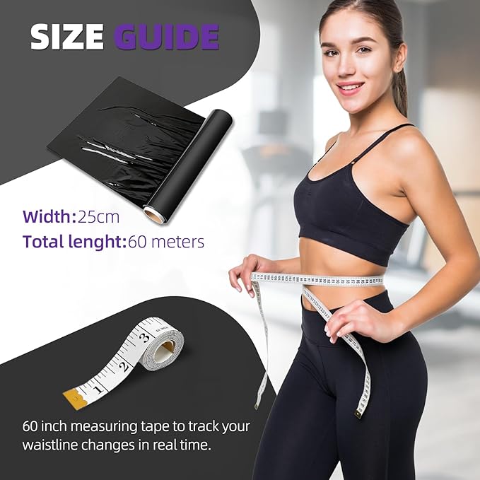 60 Meters Black Osmotic Plastic Body Wrap, Workout & Sweat Enhancer Stomach Film Body Applicator Power Wrap (3 Rolls)