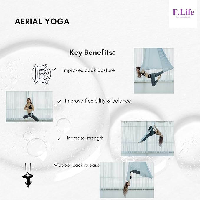 F.Life Aerial Yoga Hammock kit- Yoga Swing Multicolor 5 yards-Flying Yoga Include Daisy Chain,Carabiner and Pose Guide