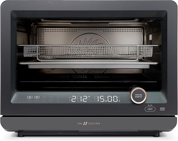 7-in-1 Steam Convection Oven Countertop with Air Fry, Bake, Sous Vide, Ferment, Built-in Recipes | Anti-Scalding, Self Clean, Food-grade Stainless Steel Cavity & Accessories | 1500W (Black)