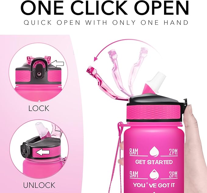 Hyeta 32 oz Water Bottles with Times to Drink and Straw, Motivational Water Bottle with Time Marker, Leakproof, Drinking Sports Water Bottle for Fitness, Gym and Outdoor