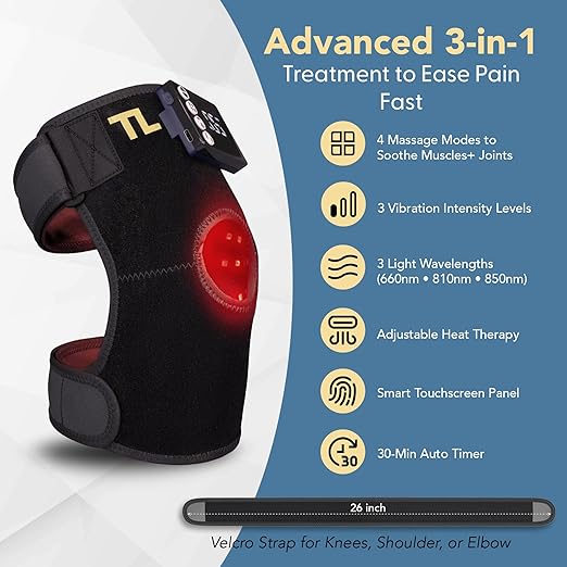 2025 Upgraded 3-in-1 Red Light Therapy Knee Massager w/Heat – 3 Wavelength Infrared Knee Brace for Joints, Knees, Elbow, Shoulder Recovery – Portable Heated Compression Wrap for Faster Relief