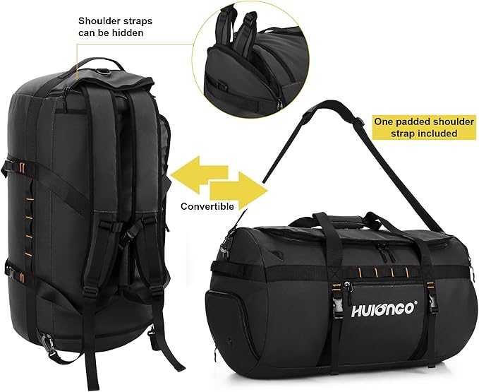 40L/60L/90L Large Waterproof Duffle Bag Backpack for Men, Mens Duffel Backpack Bags for Traveling, Heavy Duty (Black, 90l)