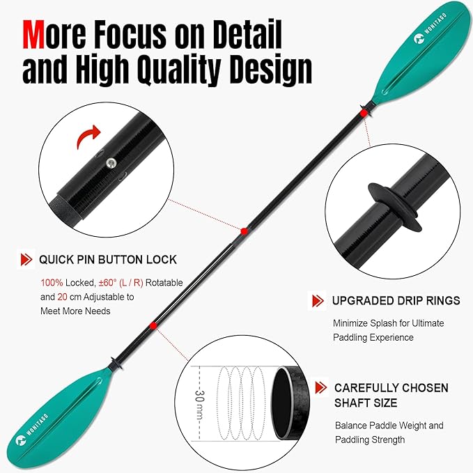 Kayak Paddles with Fiberglass Shaft and Reinforced PP Blade, Floating Adjustable Kayaking Oars, 3 Piece, 220-240 cm/86-94 Inches, 240-260 cm/94-102 Inches