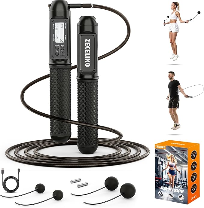 Smart Jump Rope with LED Display and Jump Counter, Weighted Cordless Design for Home Gym & HIIT, Adjustable Steel Wire for Fitness, Tracks Jumps, Calories & Time, for Men, Women & Kids